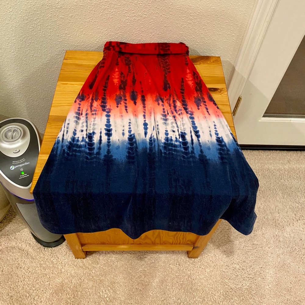 Justice Tie Dye long skirt. Size 8 red, blue,white